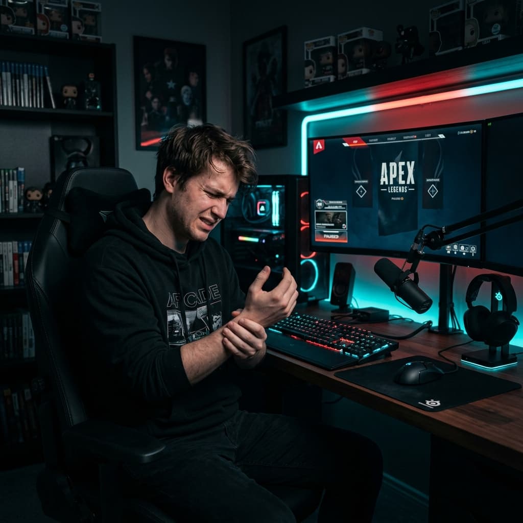 Gamer mit Handgelenkschmerzen an der Maus